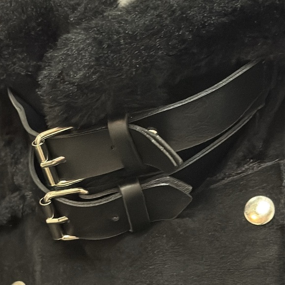 By FLOW Black Shearling Jacket with Fur and Buckle Details - Picture 11 of 16